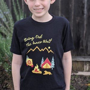 Fetch The Sun Youth Camping T-Shirt | Black, Unisex Boys & Girls, Dog Lovers